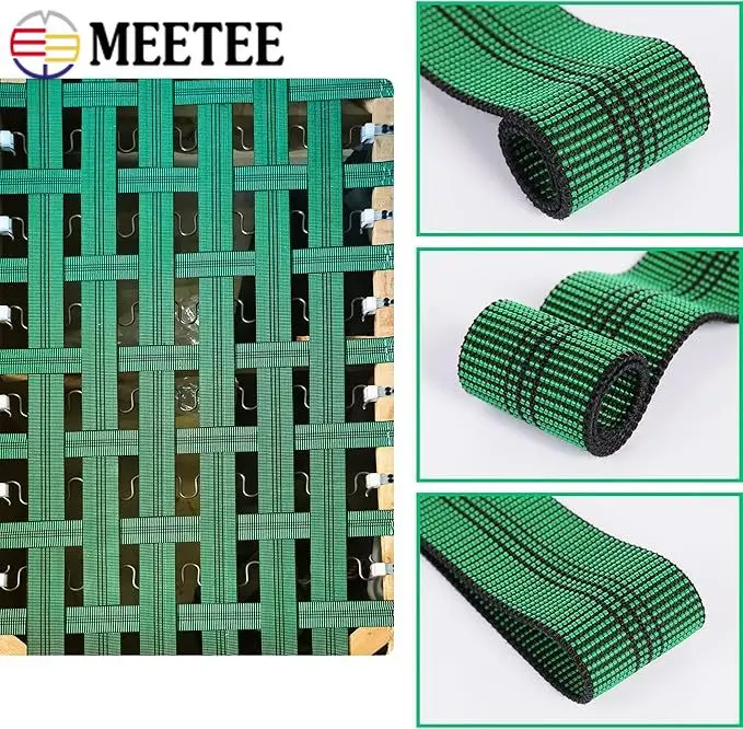 2/5/10M Green Sofa Elastic Band 43/50/70mm Seat Elasticity Bandage with Fixed Rivet Buckle Upholstery Straps Sewing Rubber Bands