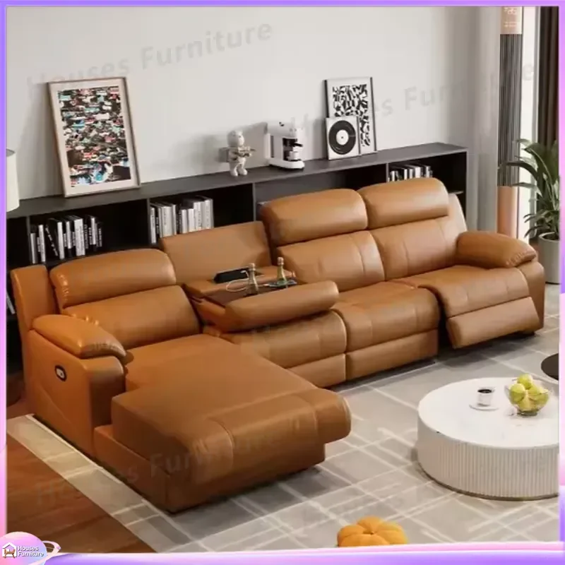 L Shaped Recliner Sofa Set Luxury PU Leather Corner Couch with Coffee Table Smart Multifunctional Living Room view 3