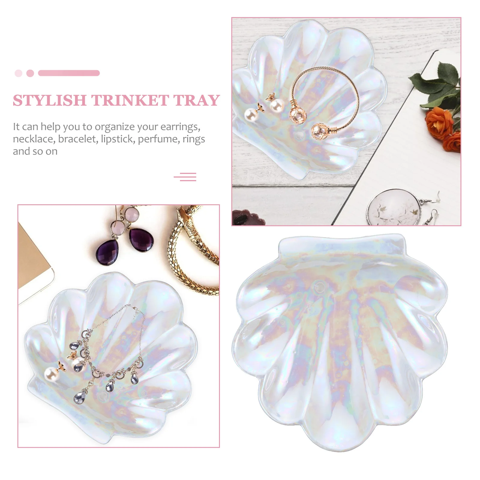 1 Buah Tempat Perhiasan Keramik Bentuk Kerang, Organizer Penyimpanan Perhiasan untuk Cincin, Anting, Gelang, Dekorasi Meja