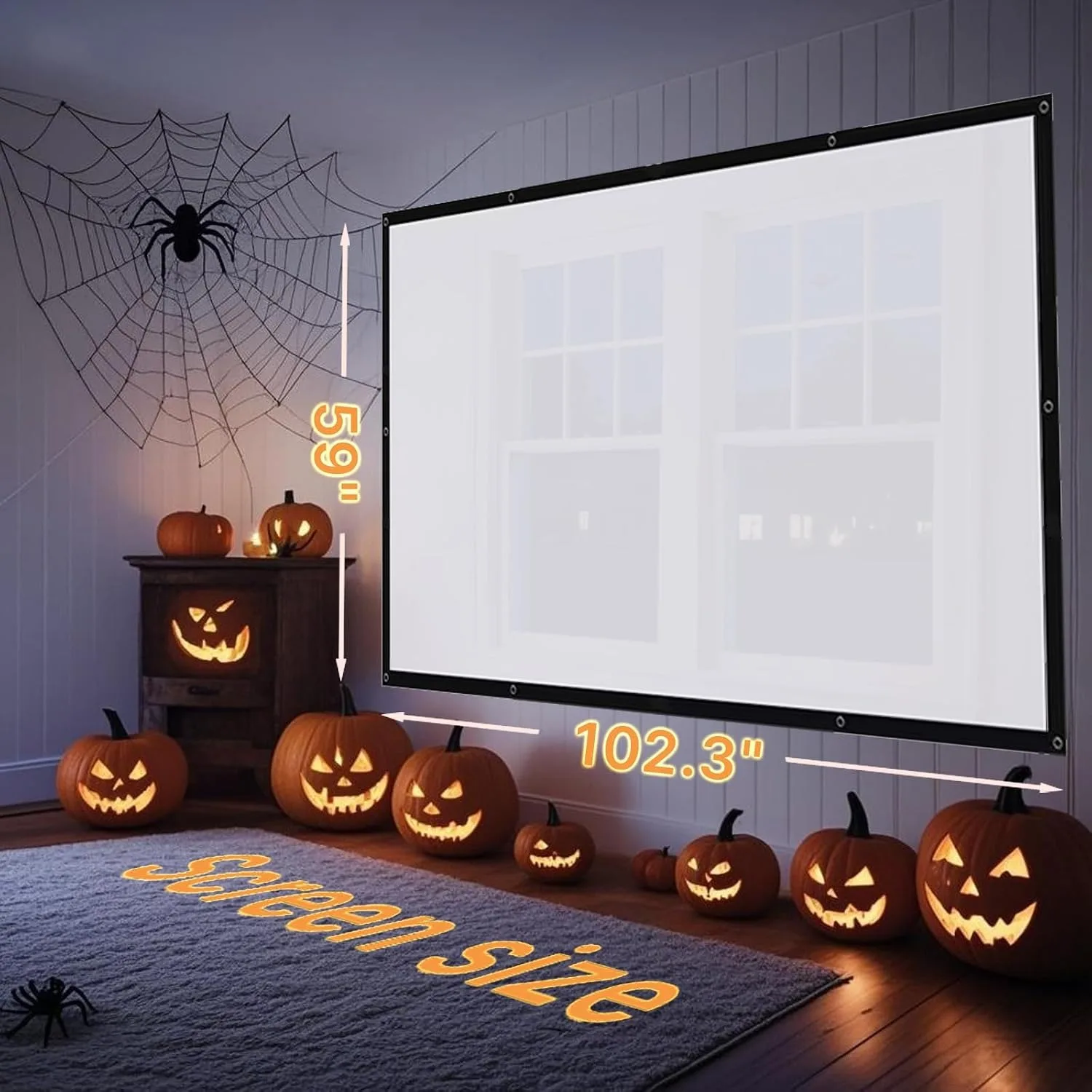 120inch Halloween Holographic Window Rear Display Mesh Screen,Halloween&Christmas Use,Portable Double Side Use Projection Screen