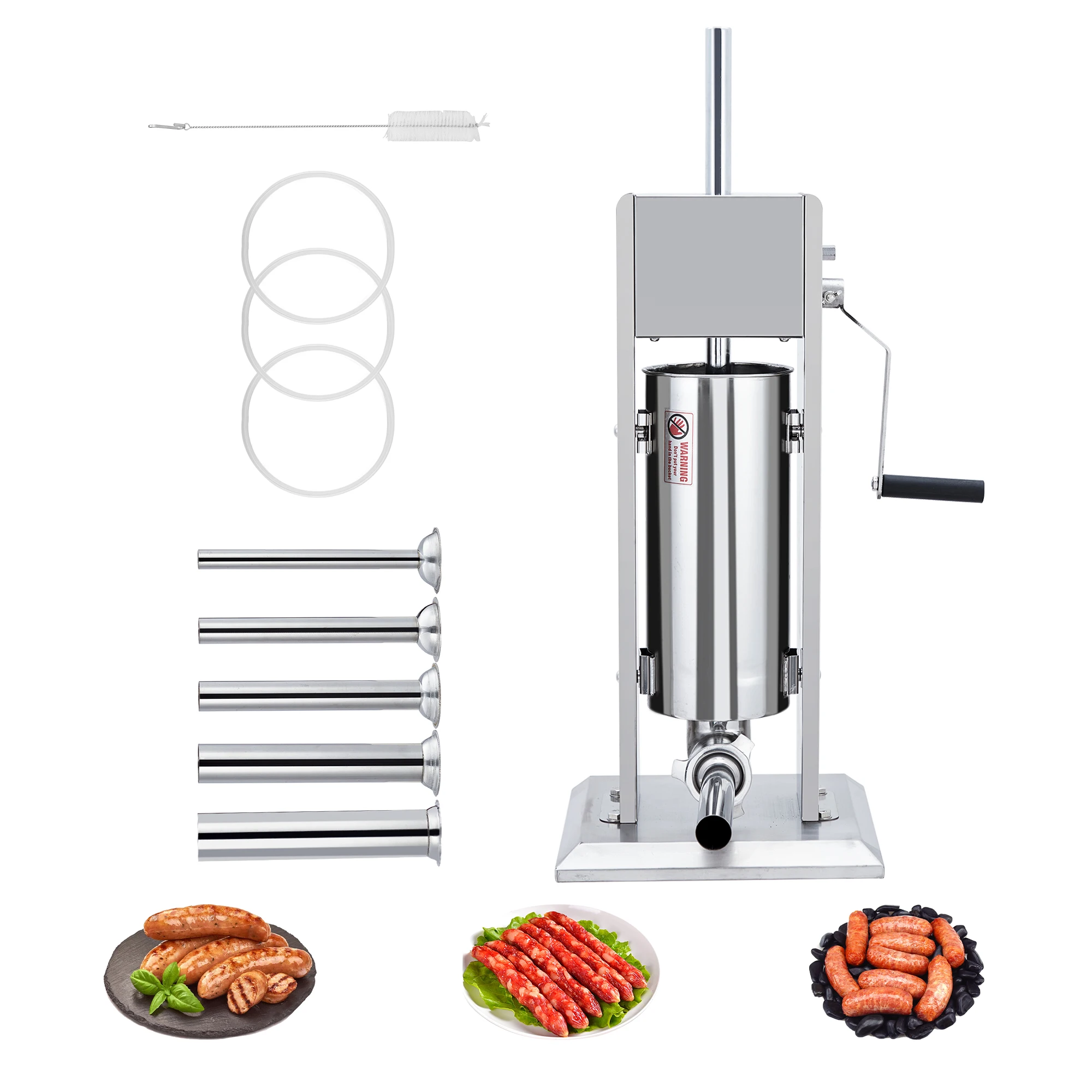 10L Manual Sausage Stuffer, Vertical Stainless Steel Sausage Maker with 5 Stuffing Tubes, Commercial and Home Use Sausage Filling Machine