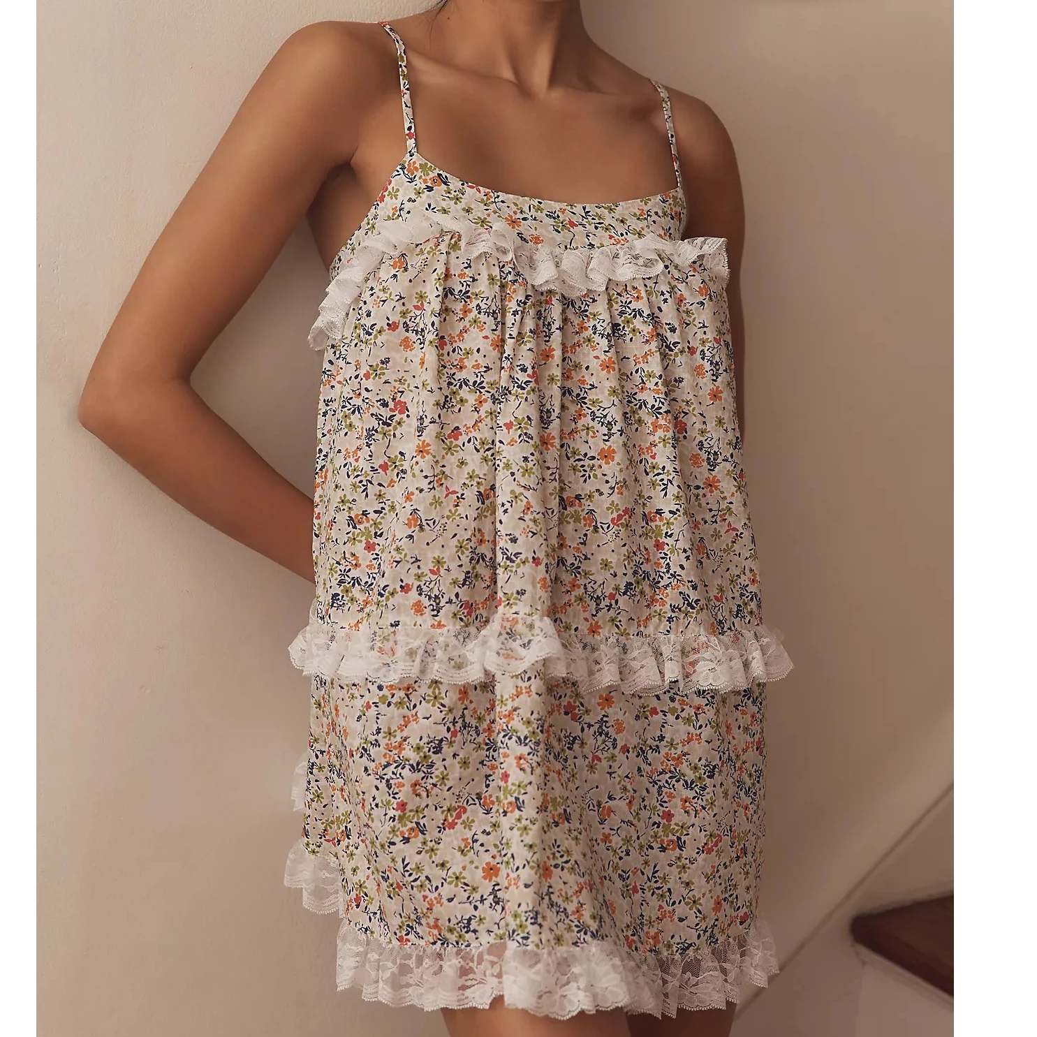 2025 Women's Premium Tierred Summer Mini Tank Dress Sleeveless Lace Trim Solid Color/Floral Cami Dress Casual Beach