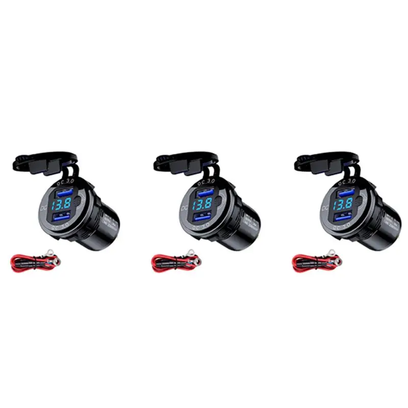 

Firmly 3X QC 3.0 Dual USB Car Socket 12V/24V USB With Contact Switch For Boat Motorcycle Truck Golf Cart Black