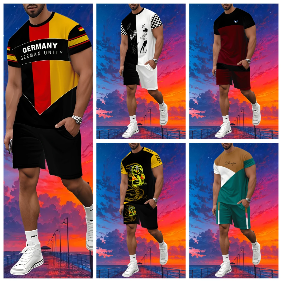 

2025 Latest Hot T-shirt Set 3D Vacation Style Trendy Various Elements Fashionable Street Men's Set Summer Top Shorts Breathable