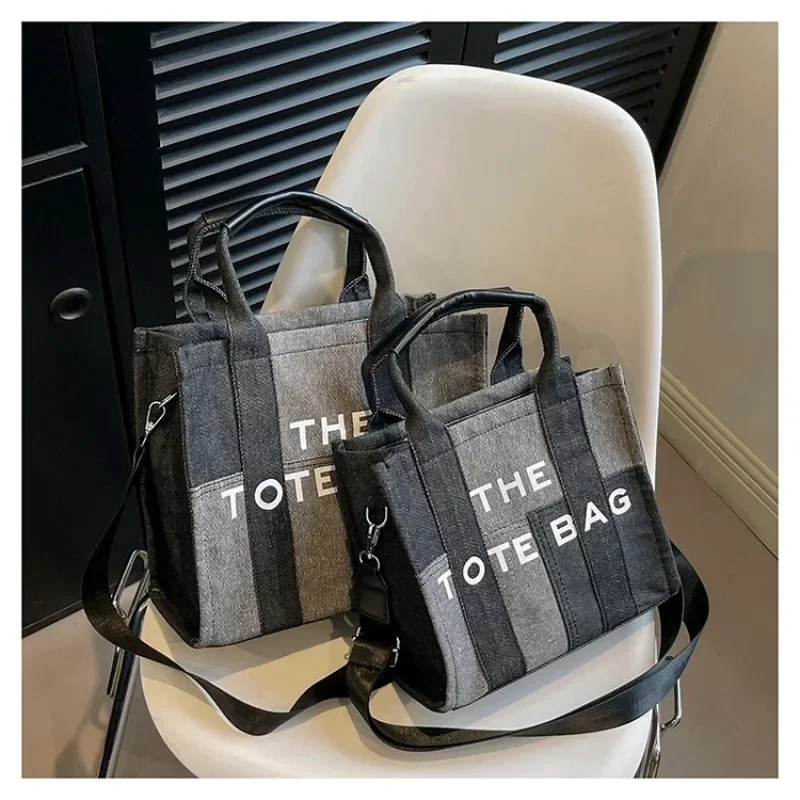 The Tote Bag Luxury Designer Splice Denim Canvas Brands Shoulder Bag for Women Large Denim Bags  the Black Y2k Woman Vintage