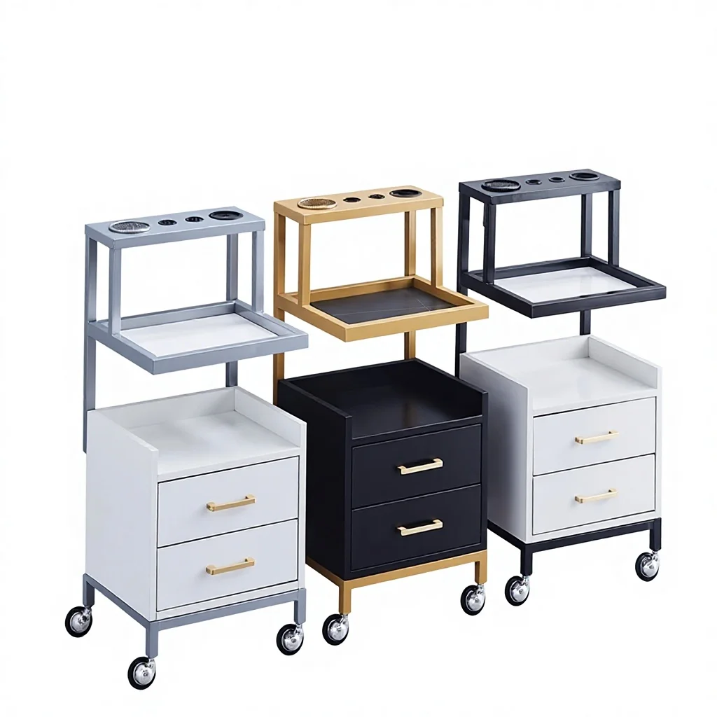 2026 New Luxury Design Commercial Wood Hair Salon Perm Dyeing Trolley Multi-function Storage Cabinet