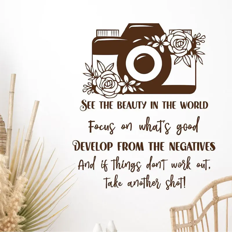 Camera Wall Decal Photographer Quotes Vinyl Sticker Interior Photo Studio Decor See The Beauty in The World, Removable Q169