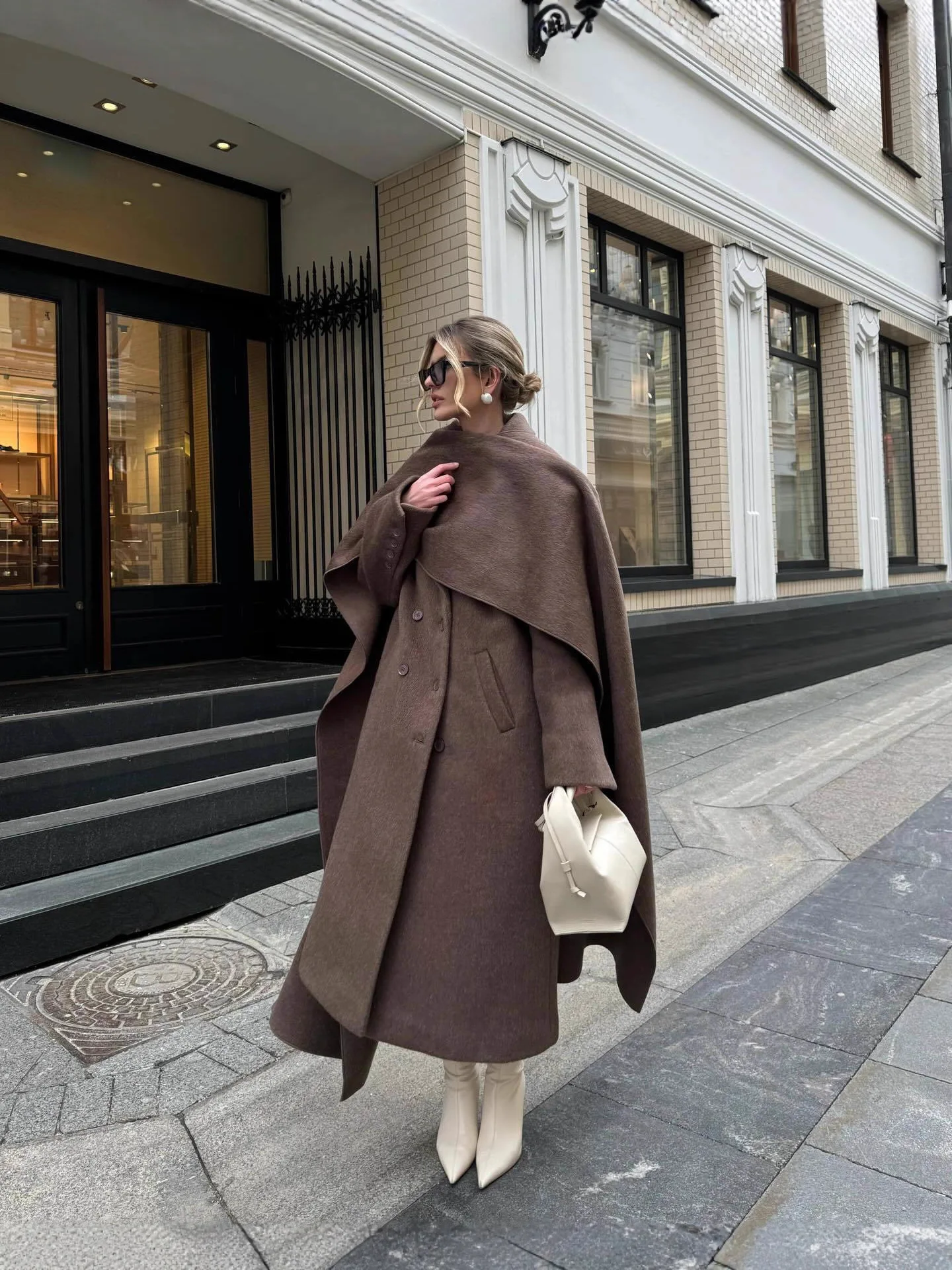 

Длинное пальто с воротником-шарфом в винтажном стиле, модное женское прямое пальто европейского кроя, однотонное пальто на пуговицах