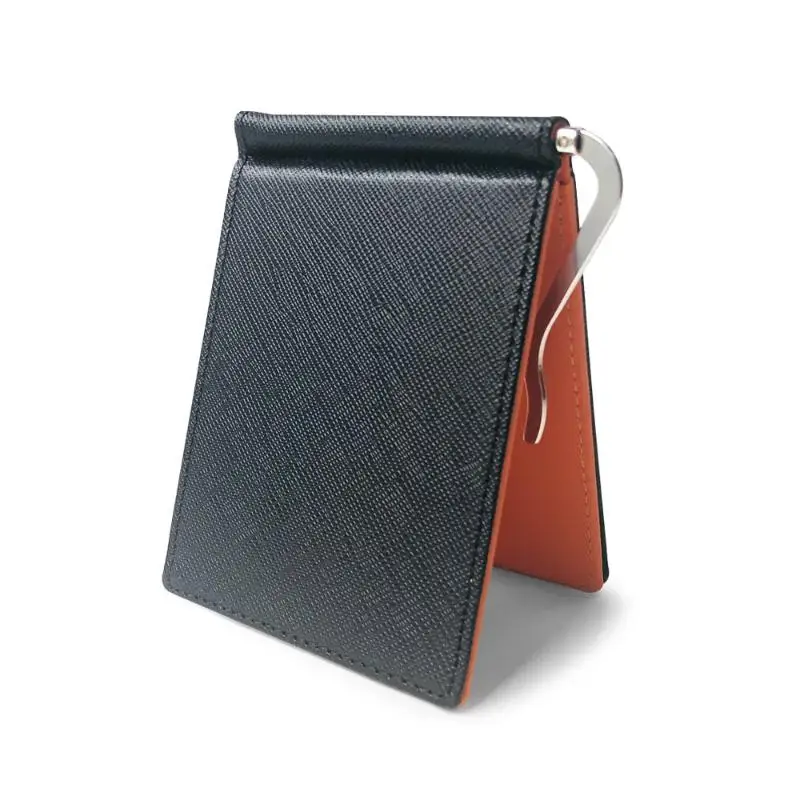 Slim Black Coffee Brown Cross Grain Leather Money Clip Wallet With Multiple Card Slots Perfect For Daily Carry Business Travel