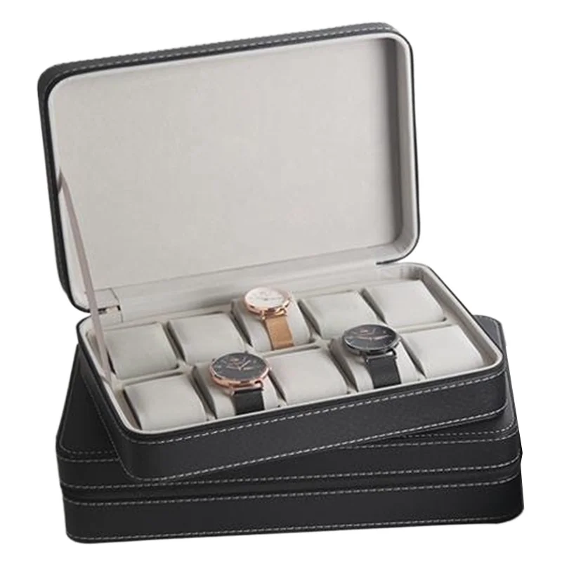10 Slots Watch Boxes Luxury Watches Storage Case Leather Wrist Watch Packaging Box Travel Portable Watches Organizer Container
