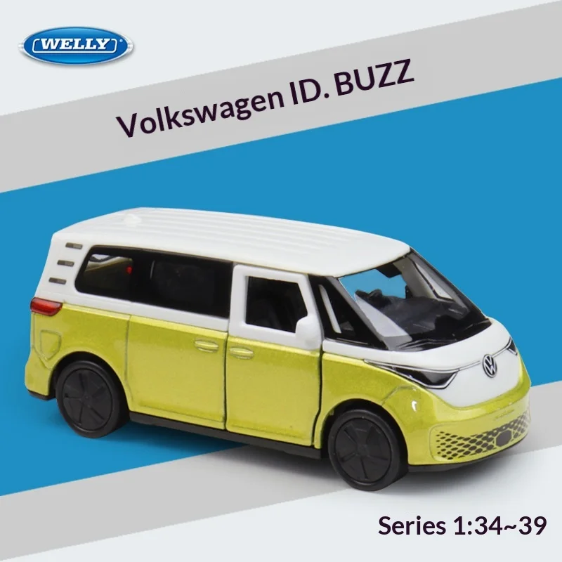 

WELLY 1:36 Volkswagen ID. Модель Buzz Pull-Back из литого сплава, официально лицензированная электрическая копия автобуса для коллекционеров и демонстрации