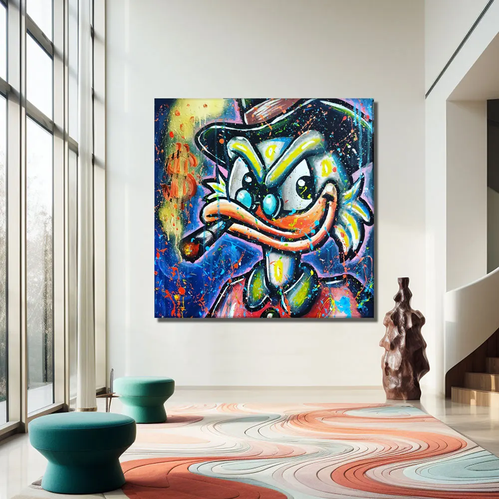 Disney Classics Scrooge McDuck Smoke Colorful Graffiti Oil Painting Canvas Poster Decoration Living Room Bedroom Decor Gifts