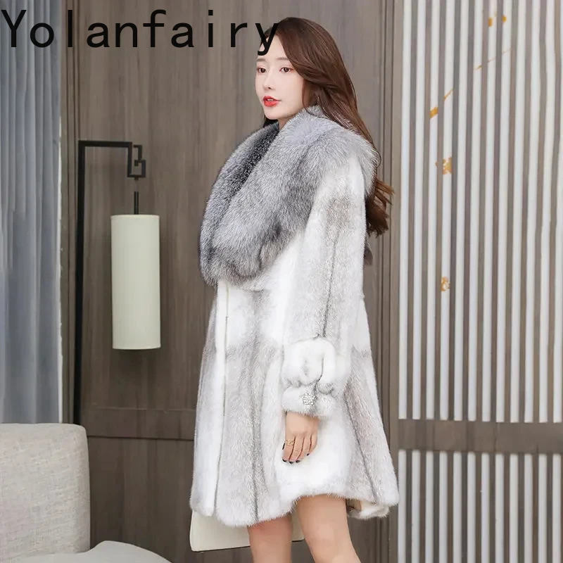 

Cross Mink Jackets for Women Luxury Winter 2024 Mid-length Real Fur Coat Women Elegant Fur Coats Mink Jacket Fox Fur Collar