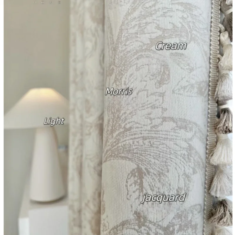 Modern Romantic French Luxury Curtains for Living Room Bedroom Beige Embroidery Chenille Curtain Blackout Curtains Lace Tulle