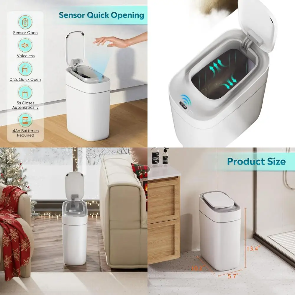 

Активируемый движением 9-литровый мусорный бак для ванной комнаты с автоматической крышкой, светодиодный индикатор, идеально подходит для дома и офиса, белый