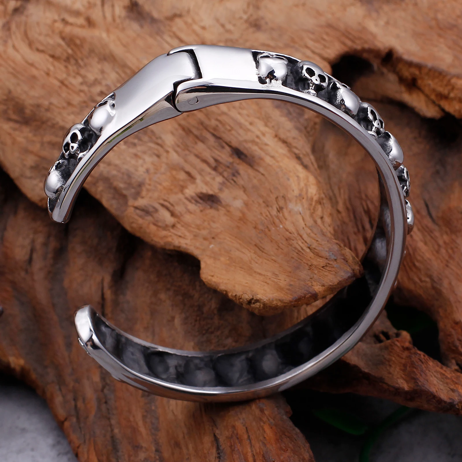 10mm Skull Ghost Head Bangle Men 316L Stainless Steel