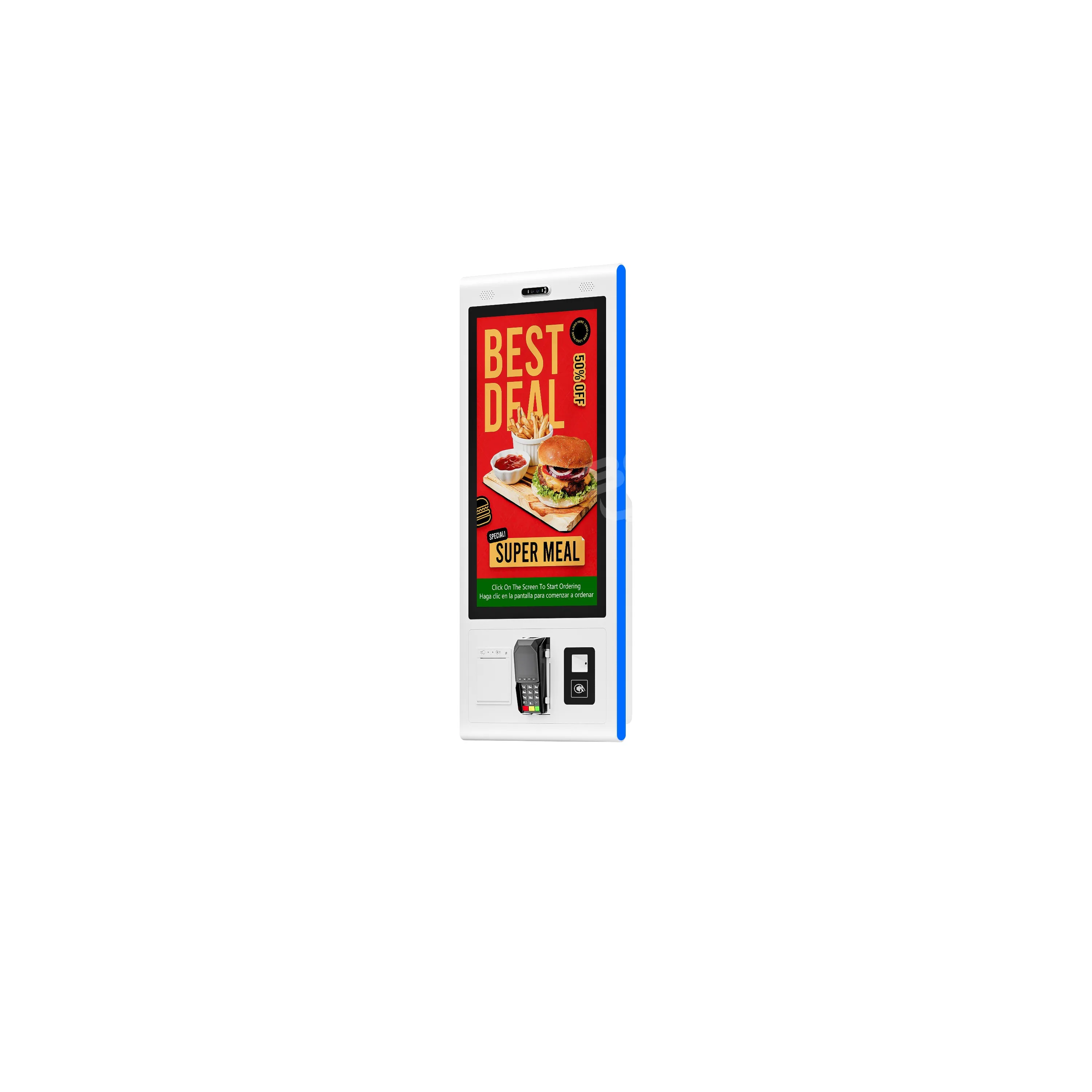 Digital Poster Fast Food Wall Mounted Self-ordering Kiosk Touch Screen Tempered Glass For Bill Payment Food Order