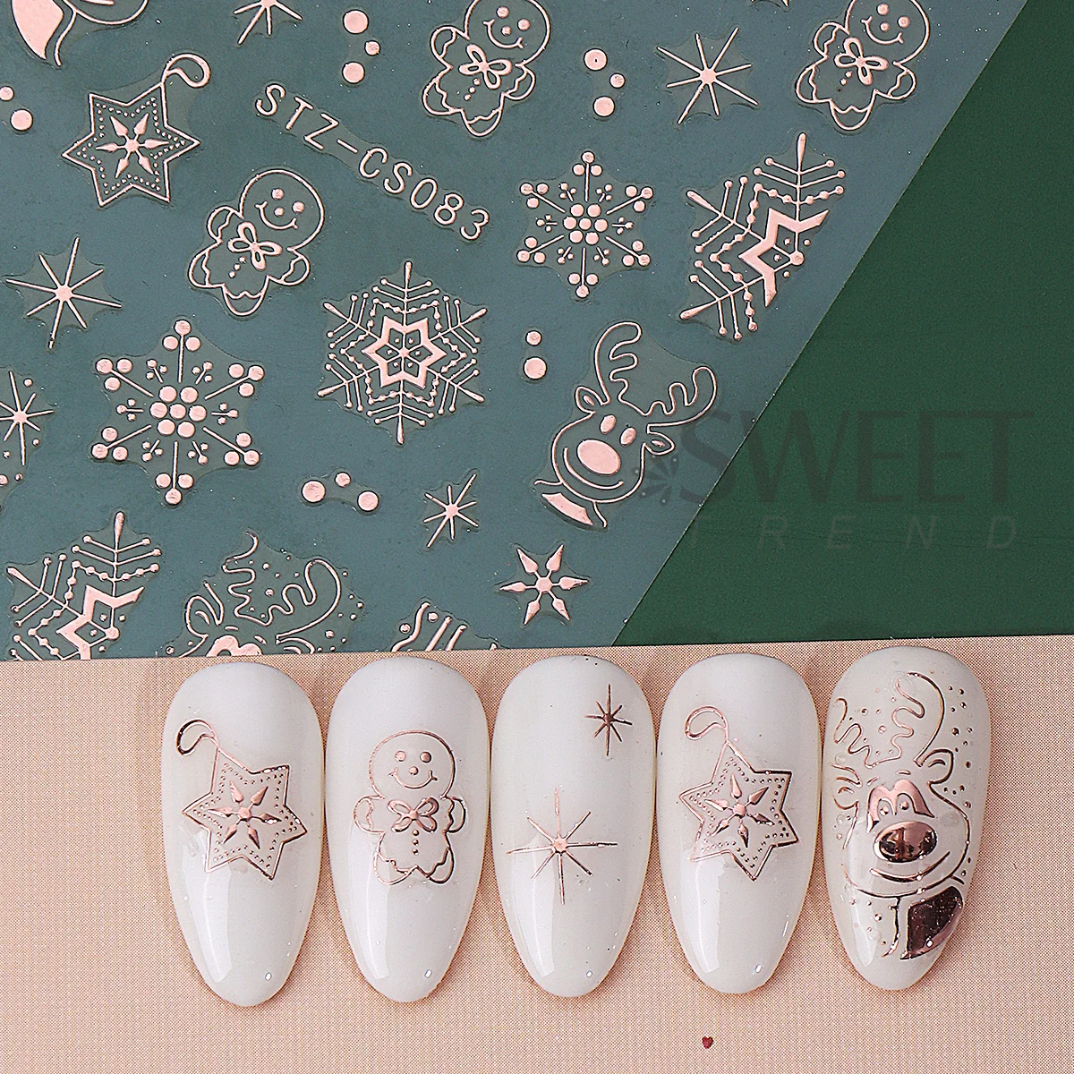 4 pçs inverno dos desenhos animados natal metálico adesivos de unhas rosa ouro branco rena brilhante estrela bola flocos de neve decalques manicure folhas