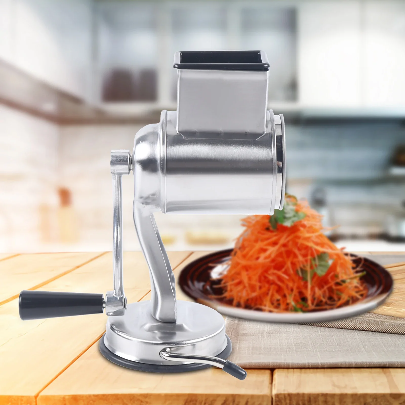 

Multi-functional Grater Rotary Fruit and Vegetable Chopper with 5 Blades Stainless and Suction Cup Stainless Steel Rotary Grater