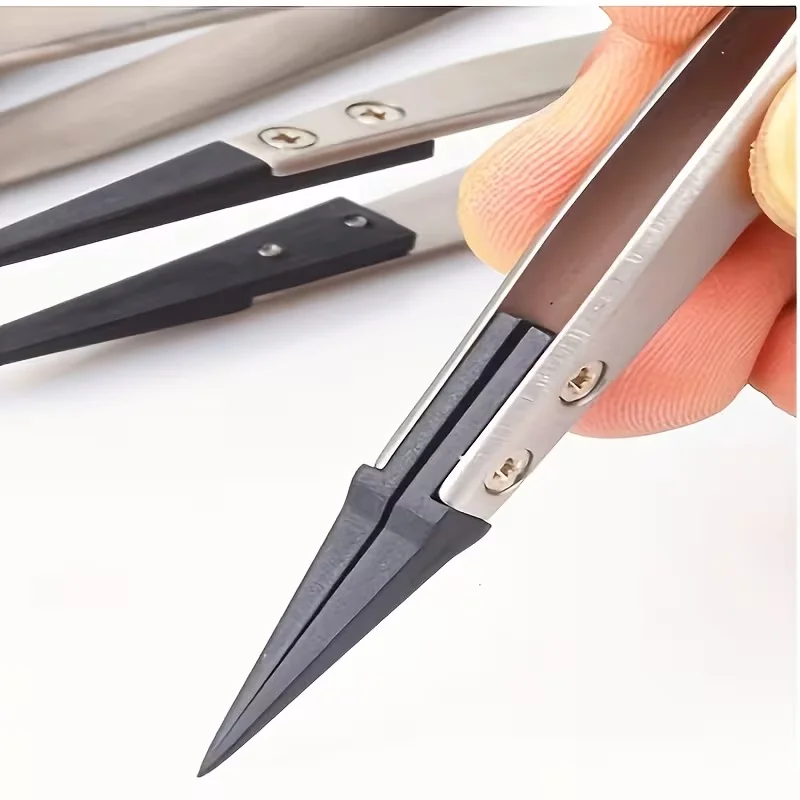 ESD‑Safe Precision Tweezers, Sand‑Blasted Stainless Steel Fine Point Tip Hard High‑Elastic for Electronic Repair Hand Tool