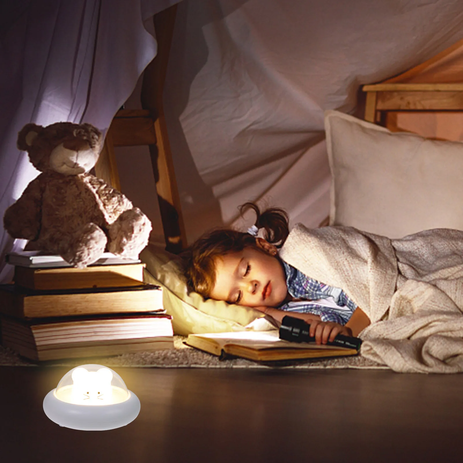 1pc Cartoon Spaceship Usb Night Light Led Bedside Lamp 3 Gear Dimmable Silicone Nightlight Nursing Light Ambient Lamp