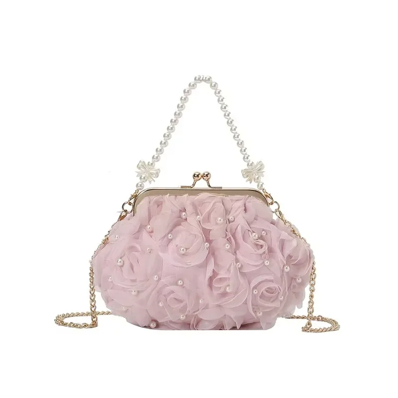 

Microfiber Flowers CHAINS Crossbody Bags Hasp Beading Sweet Ladies Bags on Sale 2025 Brand Solid Spring Fashion Shoulder Bag