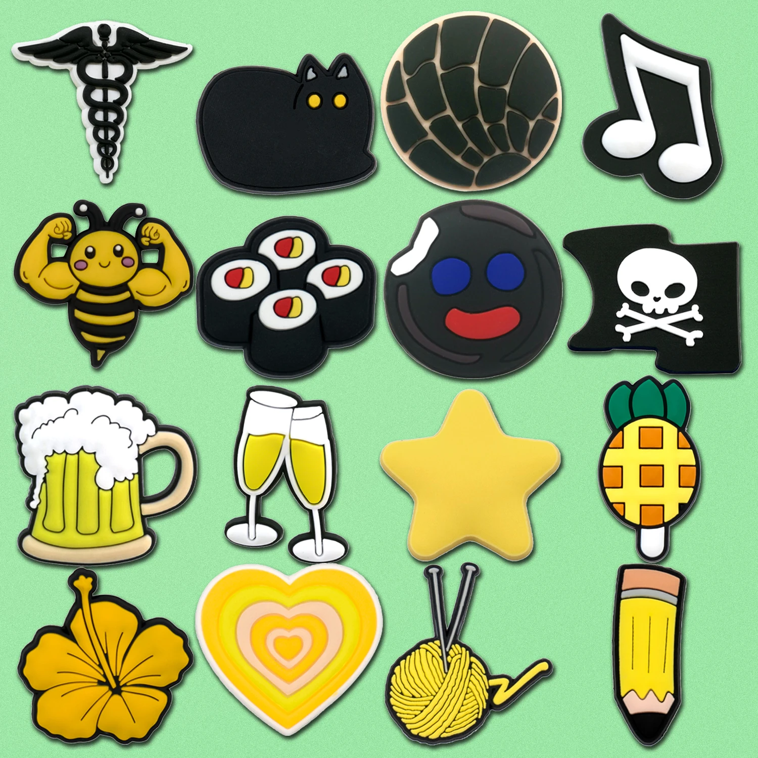 1/16 шт., подвески для обуви с черным котом, суши, хлебом для девочек и мальчиков, желтое пивное сердце, цветок, пчела, аксессуары для обуви, украшение, булавка, сабо, джинсы 1/16 шт., подвески для обуви с черным котом, суши, хлебом для девочек и мальчиков, желтое пивное сердце, цветок, пчела, аксессуары для обуви, украшение, булавка, сабо, джинсы