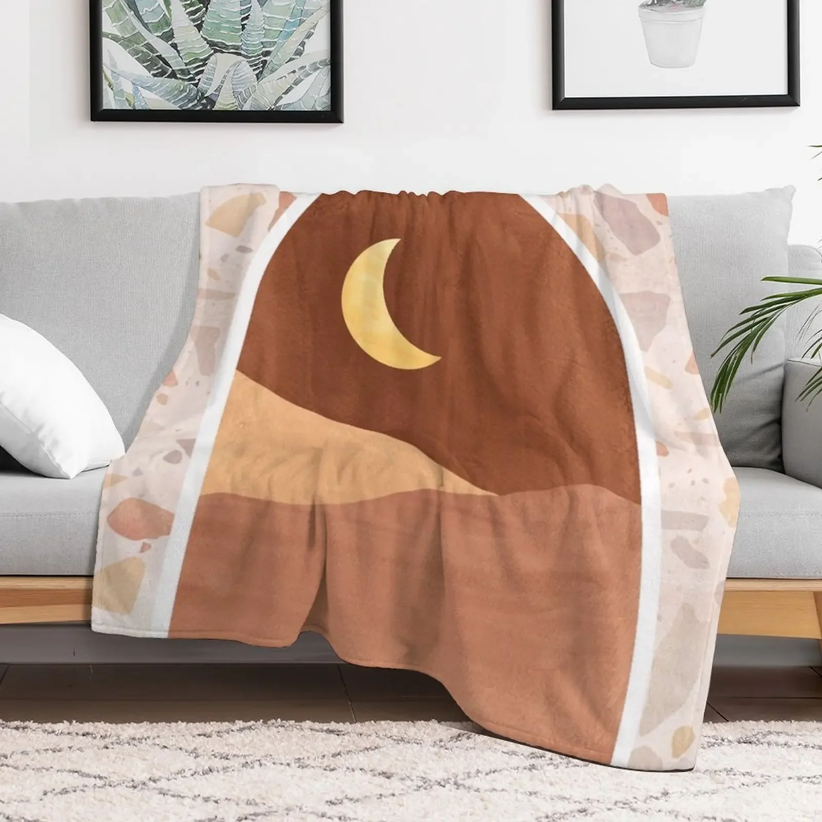 Boho moonlight in terrazzo arch Throw Blanket Ultra Soft Flannel Fleece Blanket for All Seasons