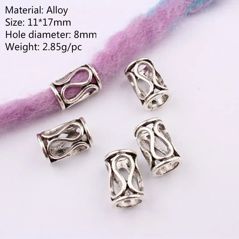5Pcs/bag Metal Decor Beaded Headdress Hair Ornament Braid Accessories African Dreadlocks Large Hole Beads Braiders Styling Tools