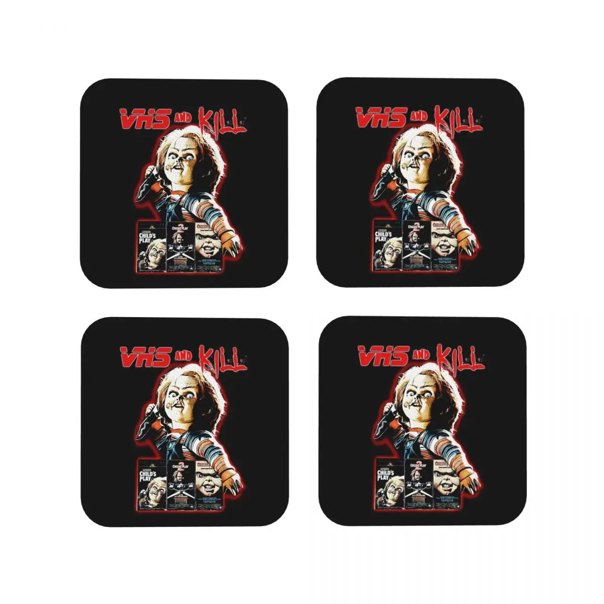 Good Guys Child's Play Chucky Coasters Kitchen Placemats Waterproof Insulation Cup Coffee Mats For Decor Tableware Pads Set of 4