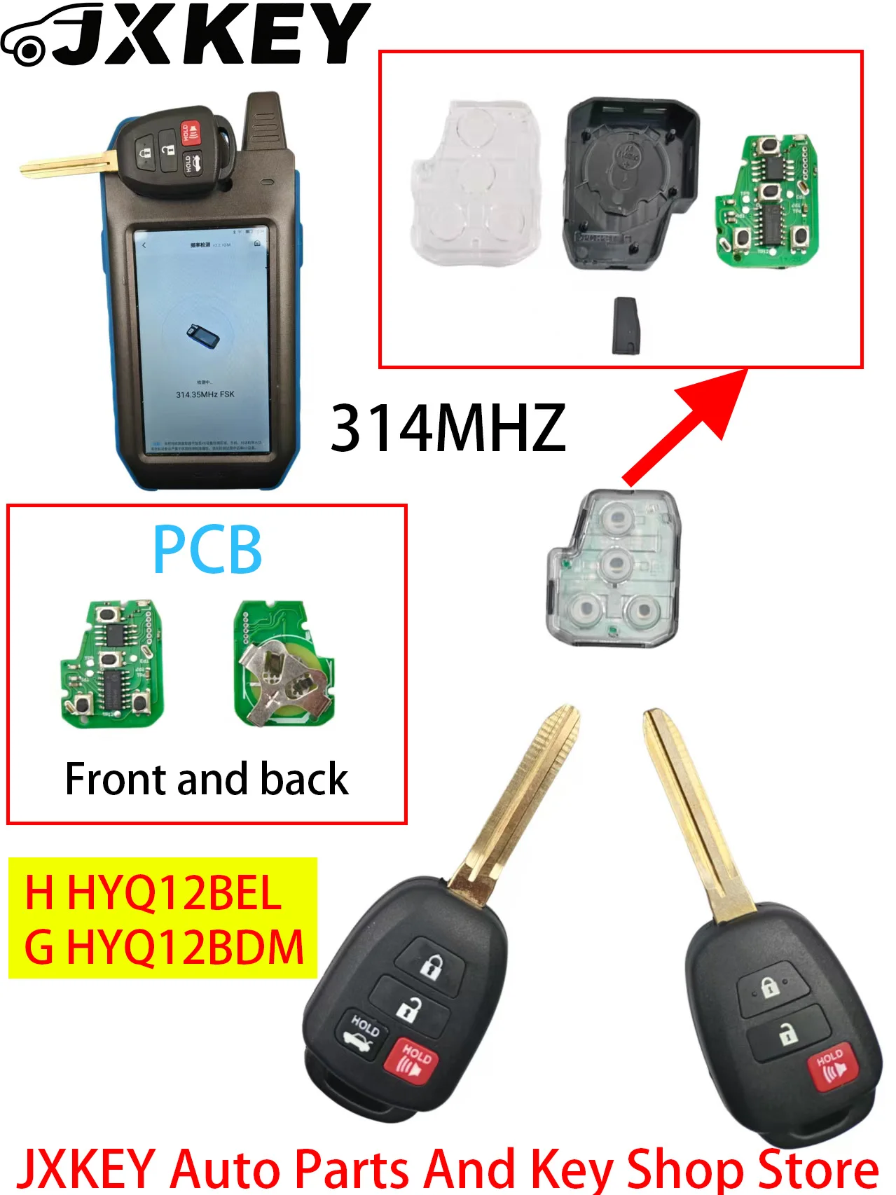 

JXKEY HYQ12BEL/HYQ12BDM G-4D72/H-8A Chip 314.3MHz 3/4 button For Toyota Camry 2012-2016 Corolla 2014-2017 Car Remote Key/core