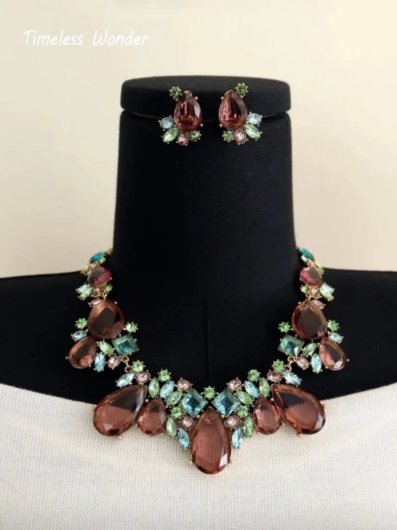 

Timeless Wonder Fancy Crystal Geo Floral Pave Necklace Clip Earrings Women Designer Jewelry Set Sweet Top Rare Classy 4612