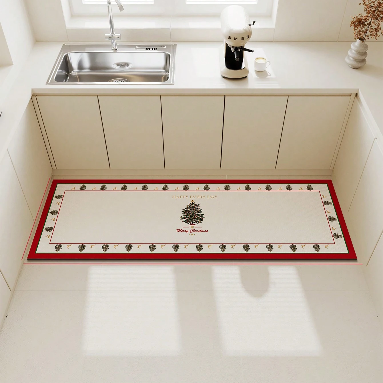 Christmas Kitchen Rug Absorbent Anti-slip Carpet Diatomite Bath Mat Xmas Home Decoration Long Rugs Washable Non-slip Floor Mats