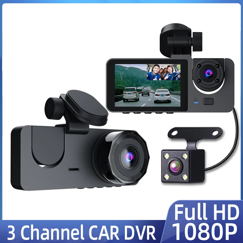 

3 Channel Car DVR FHD 1080P 3-Lens Inside Vehicle Dash Cam Three Way Camera DVRs Recorder Video Registrator Dashcam Camcorder