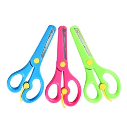 1Pc Color Cartoon Kids Safety Encase Edge Stationery Scissor Student Handmade DIY Plastic Spring Scissors Office Paper Cutter