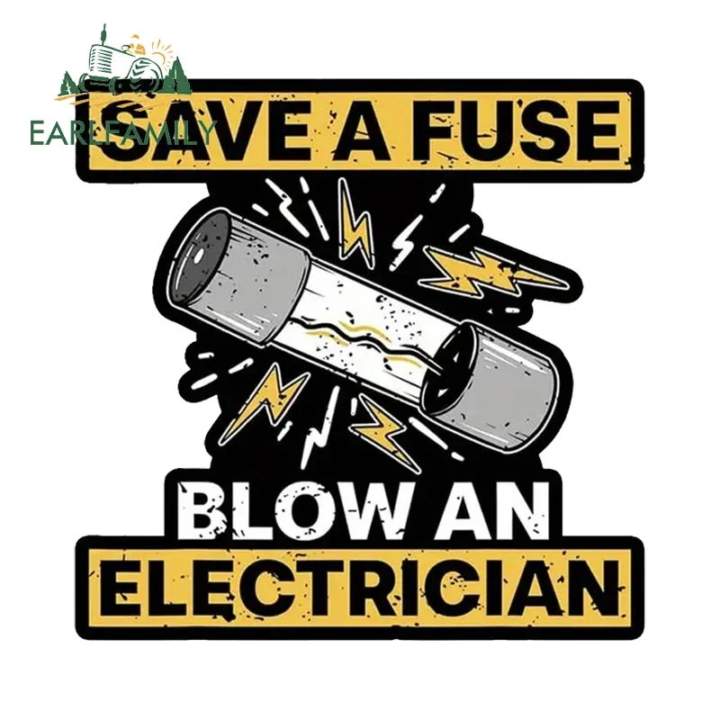 EARLFAMILY 13 cm x 12,8 cm für SAVE A FUSE Blow An Electrician Autoaufkleber, wasserfest, Persönlichkeitsaufkleber, Cartoon-Motorrad