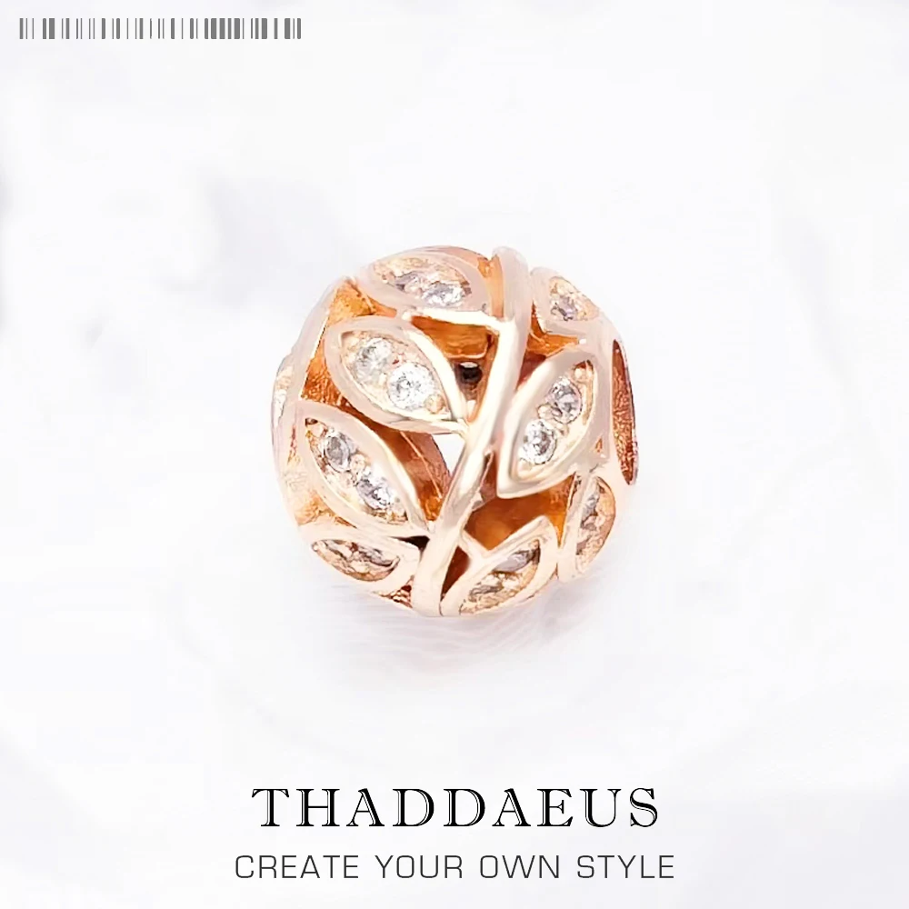 

Bead Leaf Tendrils 925 Sterling Silver Rose Gold Color Romantic Gift For Women Europe Feminine Karma Charms Jewelry Accessories