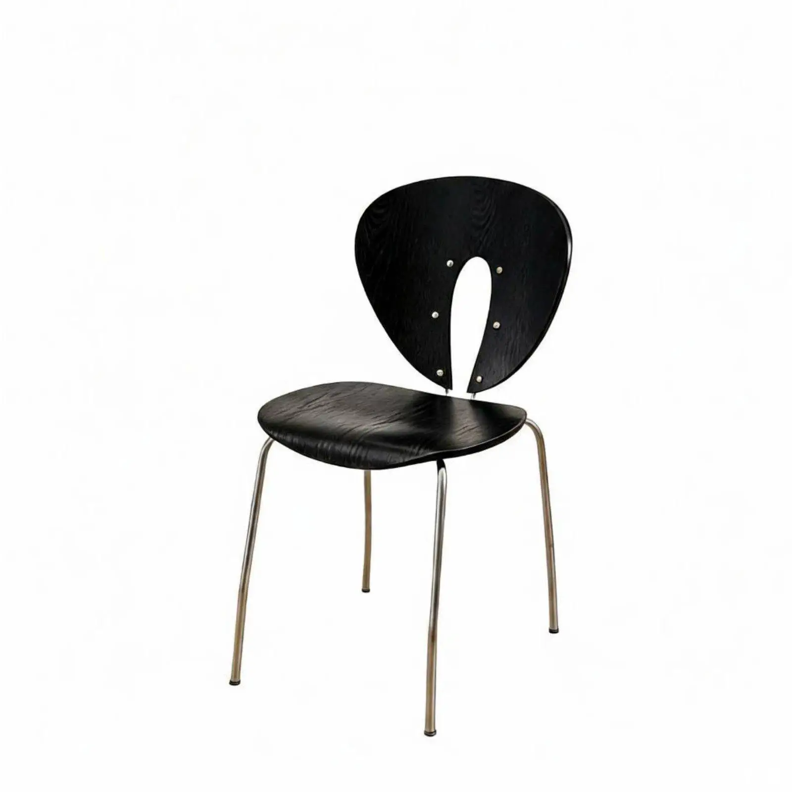 Carbon Steel Frame Shell Chair Solid Wood Seat Nordic Retro Style Stackable Space Saving Chair for Kitchen Cafe Apartment