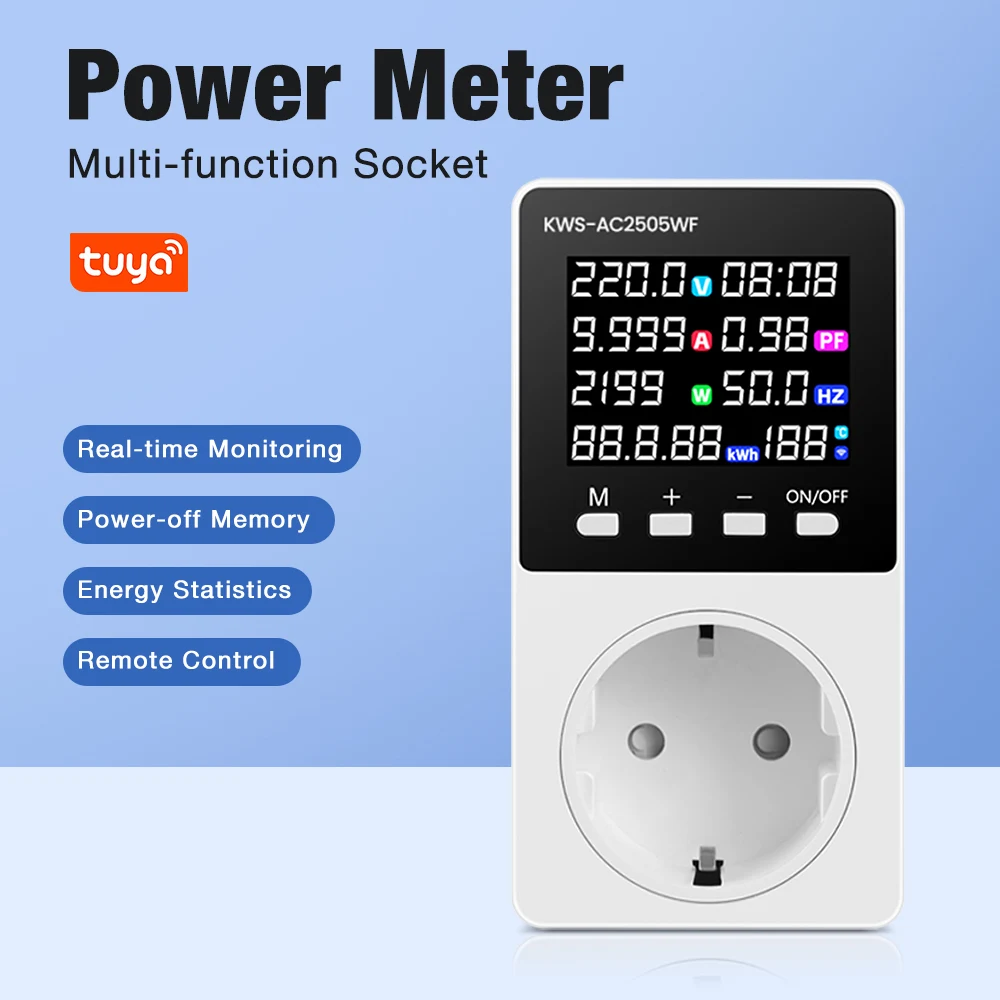 WIFI Energy Meter Power Meter Voltage AC 85-290V Voltmeter Amps Watt Kwh Meter Color Screen Voltage Protector Timed Power-off