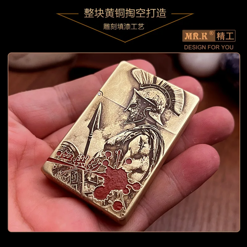 Exquisite Carving Warrior Fuel Oil lighter  Heavy Bronze Trench Kerosen Lighter Vintage Armor Classic Men\'s Lighter Gift Box