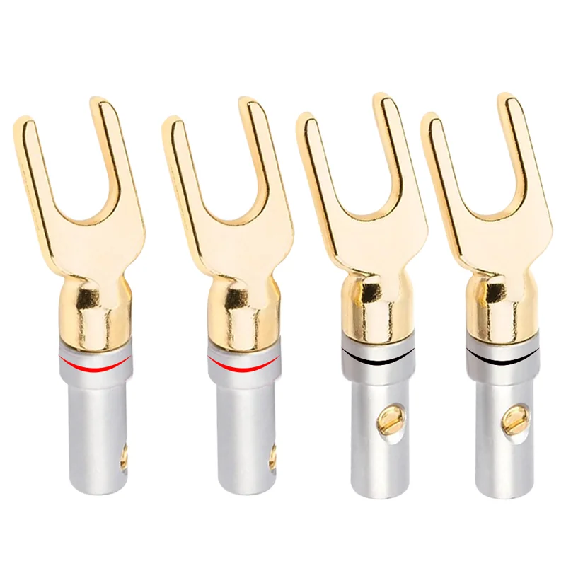 10Pcs Y/ U Type Speaker Banana Plugs Audio Cable Wire Connector Screw Lock Fork Spade Plug Banana Connectors