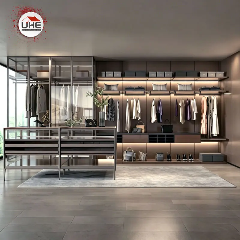 Open Cloakroom Wardrobe Wood Aluminium Bedroom Furniture Set Minimalist Walk-in Closet Cloakroom
