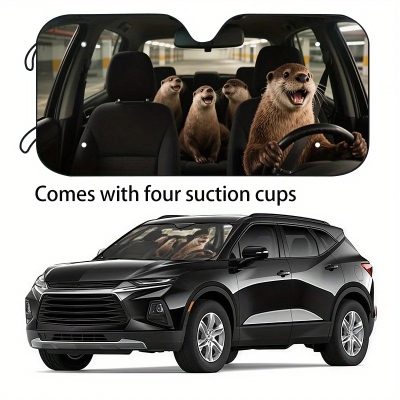

1pc Fun And Humorous Animal Car Sunshade, Available In 2 Sizes For Universal Fit, Made Of Polyester Material, Suitable For Vario