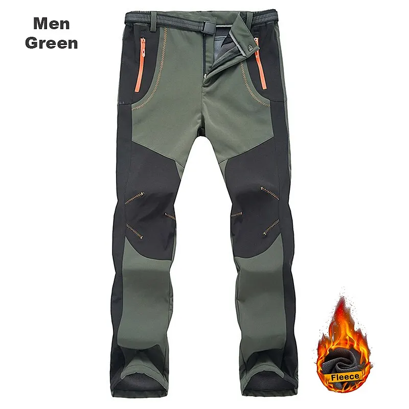 LNGXO Herren Fleece-Wanderhose, Winter, warm, wasserdicht, winddicht, Regenhose, Trekking, Camping, Outdoor, Softshell, dicke Skihose