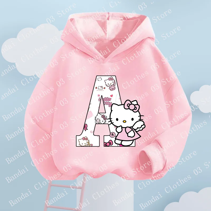 

Hello Kitty Kawaii Pullover Anime Cartoons Boy KidsChildren Hoodies Letter A -Z Birthday Sweatshirts Girls Clothes Casual Tops