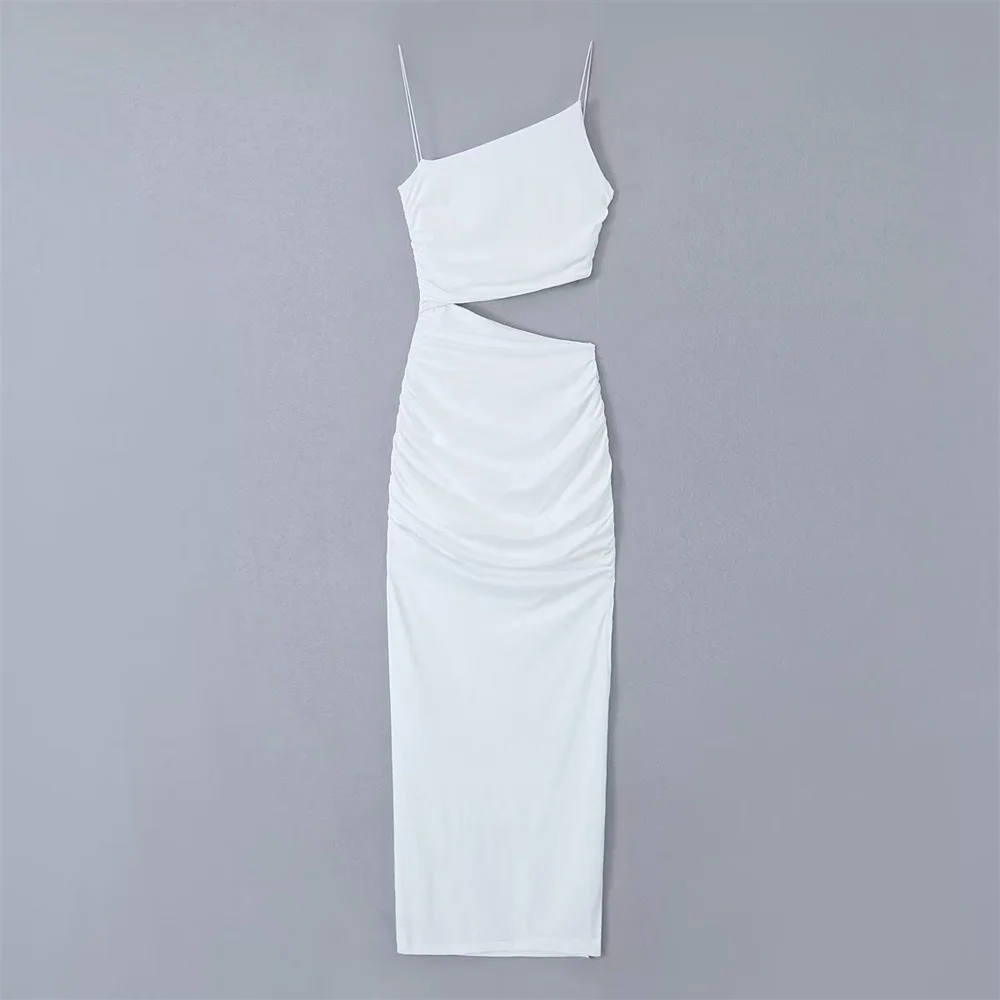 European And American Style 2024 Summer Women's New Fashionable Temperament With Open Strap Design Asymmetric Skirt Dress