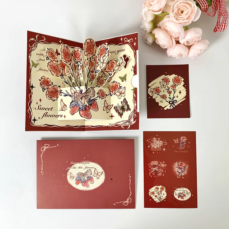 

Surprised 3D Greeting Card Pop Up Love with Envelope Valentine's Day Card Rose Blessing Card Wife Girlfriend Gift