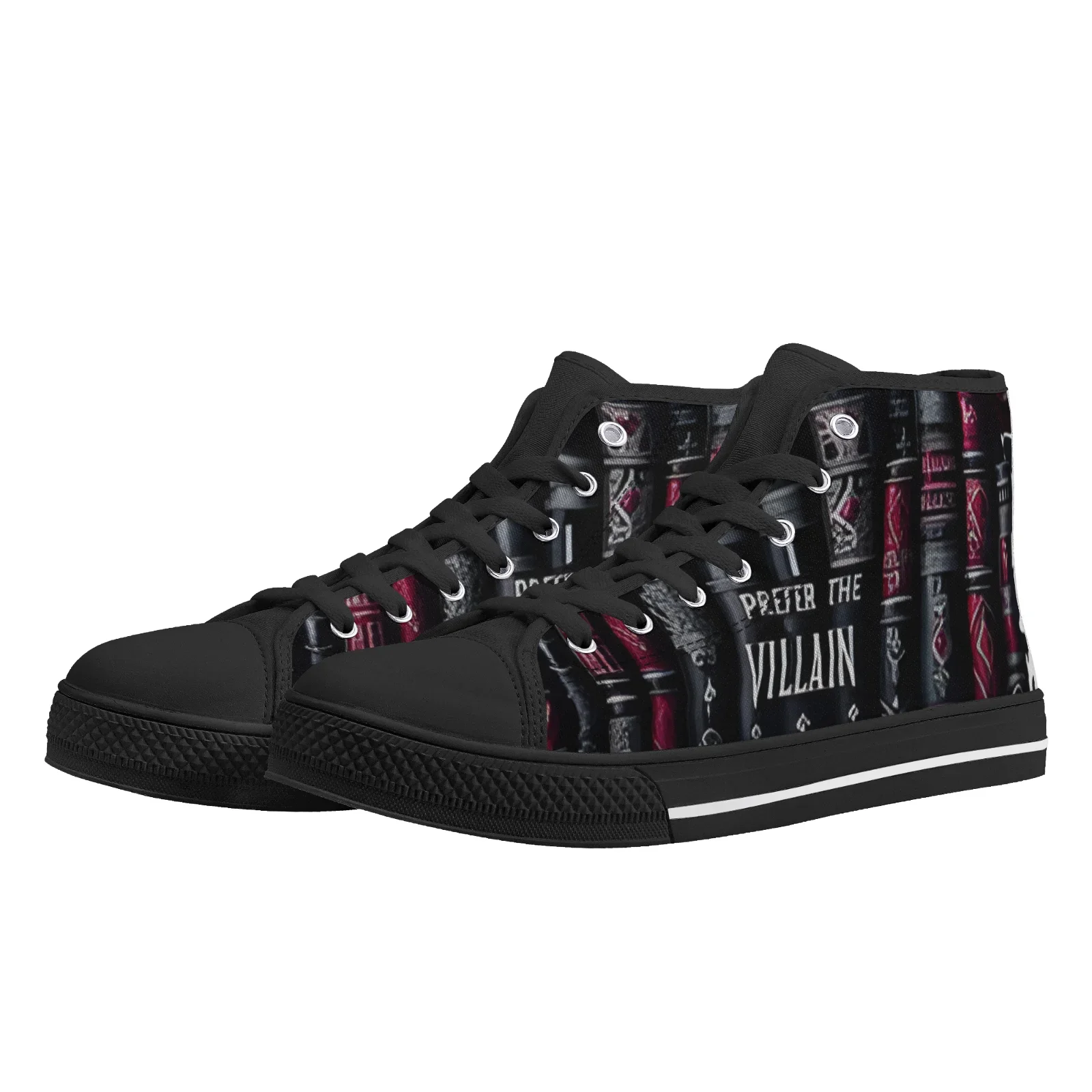 Men Women Custom High Top Canvas Shoes Gothic Skull Print Lace Up Flats Sneakers - view 2