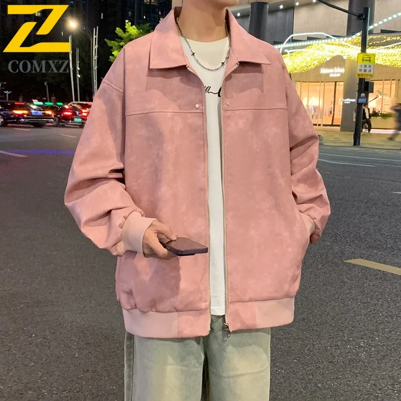 

COMXZ 2025 Mens PU Leather Jacket Autumn Vintage Stand Collar Casual Windproof Travel Trendy Coat Streetwear Leisure Outerwear