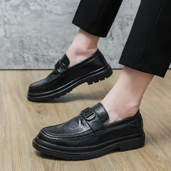 Cross-legged leather shoes men's leather formal business high-grade British round head young men's casual shoes